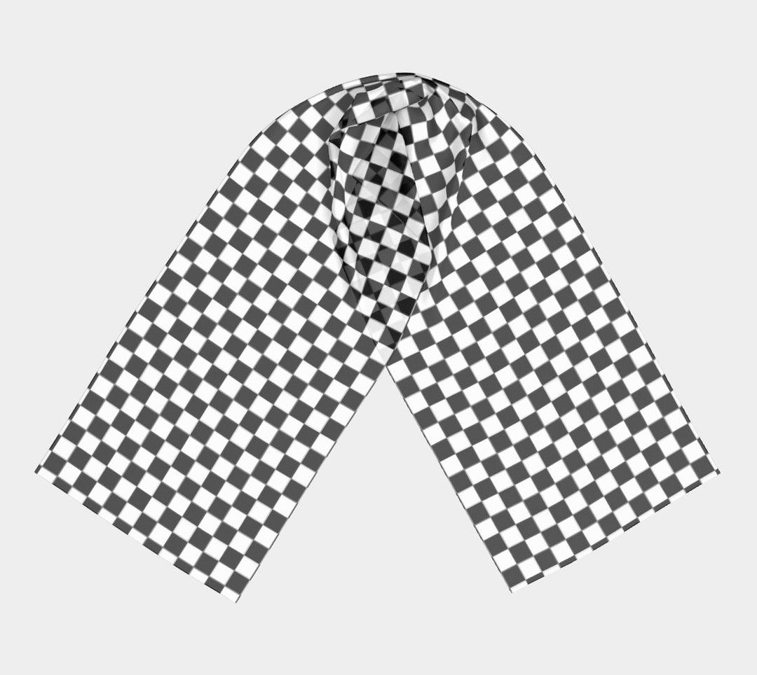 Checkered Long Scarf, Black and White Check Racing Print Checkered Long Scarf, Black and White Check Racing Print