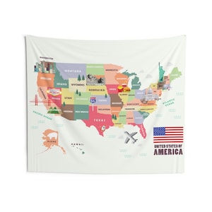 USA Karte Tapisserie, USA Amerika US Wandkunst Hängen Sehenswürdigkeiten Zustand Reise Geographie Stoff Landschaft Indoor Kinder Dekor Wohnheim Zimmer