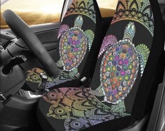 Coprisedili per auto Turtle Mandala Boho 2 pezzi, motivo tribale nero Boho Art anteriore Auto SUV Protector accessorio decorazione Automotive universale