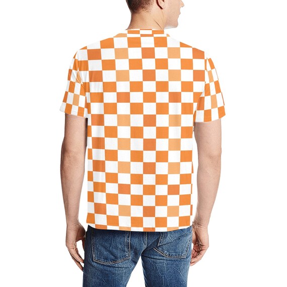 Orange Checkered Tshirt, White Check Print Designer Lightweight