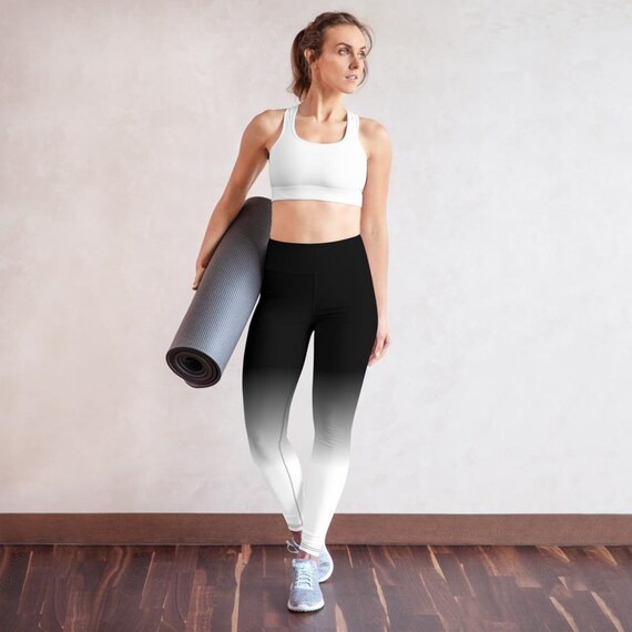 Black White Ombre Yoga Leggings Women High Waisted Pants Cute Printed Graphic Workout Running Gym Designer Tights Etsy UK