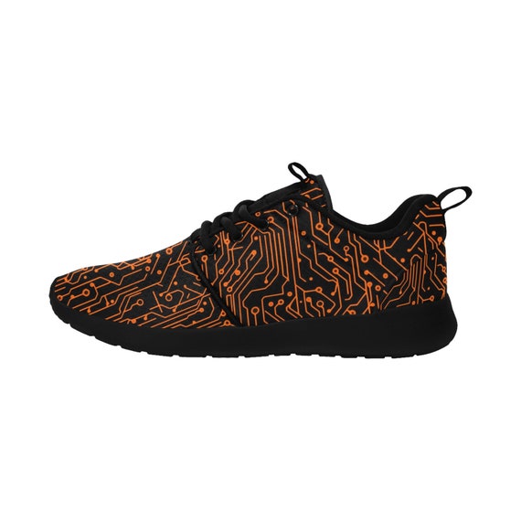 Men\'s Low-Top Athletic Sneakers - Black & Orange Black Orange Men Pull Loop Sneaker, Circuit Board Lace up  main image 2