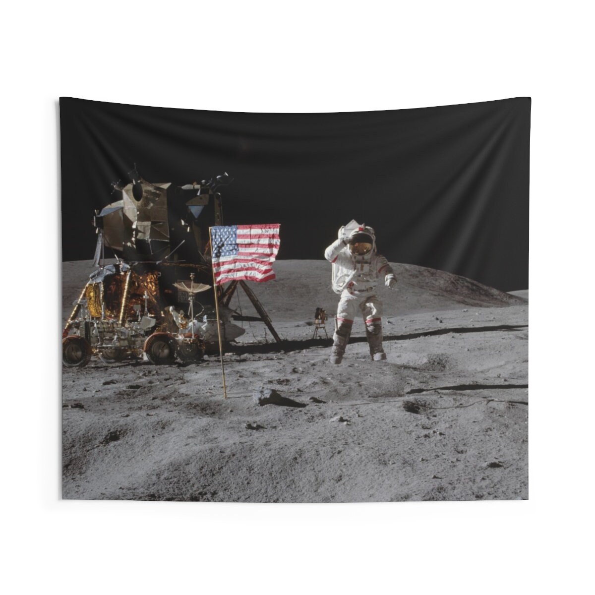 Moon Landing Tapestry, Astronaut on Lunar Surface USA Flag, Indoor Wall ...