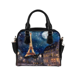 Paris Geldbörse, Nachteifel Turm Reise Muster niedlich kleine Schulter Zip Tasche Vegan Leder Frauen Designer Handtasche Crossbody Damen