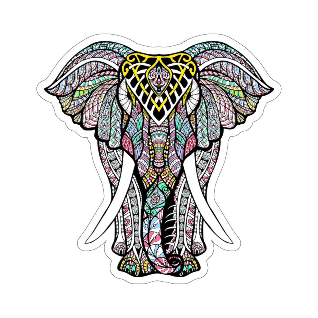 Indian Elephant Sticker, Animal Ornate Laptop Decal Vinyl Cute ...
