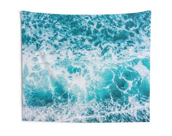 Blue Sea Ocean Water Waves Tapestry, Stormy Landscape Indoor Wall Art Hanging Tapestries Large Small Decor Home Dorm Room Gift