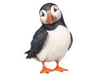 Atlantic Puffin Sticker Decal, Bird Seabird Watercolor Art Vinyl Laptop Cute Waterbottle Tumbler Car Waterproof Bumper 4x4 Clear Die Cut