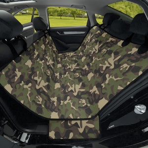 Camo Dog Back Seat Car Cover, Green Camouflage Protector Pets Waterproof Washable Vehicle Rear Blanket SUV Auto Truck Hammock