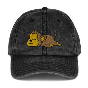 Sleepy Monkey Baseball Hat, Lazy Vintage Cotton Twill Dad Cap Trucker Men Women Embroidery Embroidered Gift