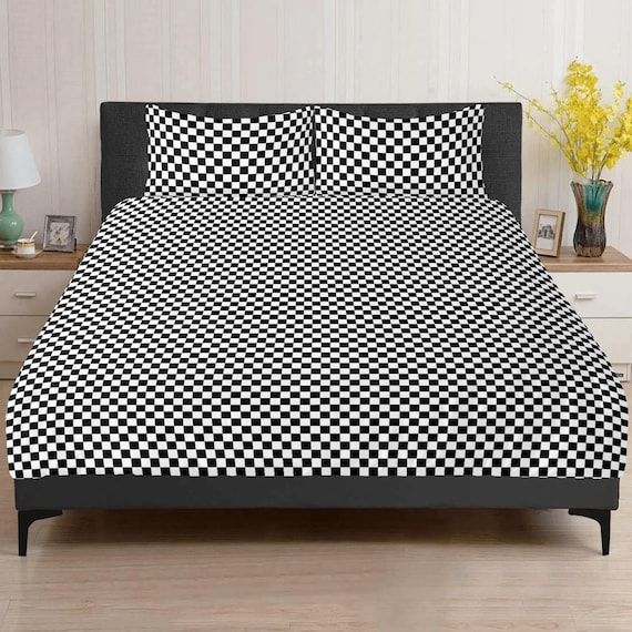 Karierte Bettwäsche (3-teilig), Schwarz-Weiß-Karo Ein Bettbezug und zwei Kissenbezüge California King Queen Full Twin Size Bett Schlafzimmer Dekor