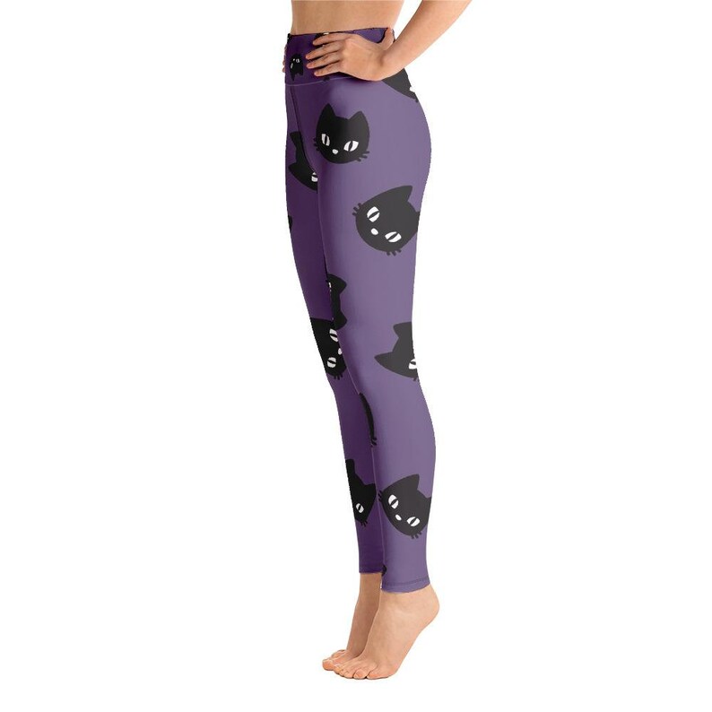 Cats Yoga Leggings Women Purple Black High Waisted Pants Cute Etsy
