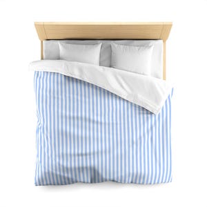Hellblau gestreifter Bettbezug, weiße Bettwäsche Queen King Full Twin XL Size Mikrofaser Einzigartige Designer Bett Quilt Schlafzimmer Dekor