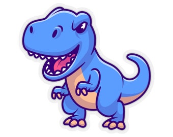 Trex Dino Sticker, Cute Dinosaur Blue Vinyl Decal Label Phone Transparent Clear Small Large Tyrannosaurus Art Computer Hydro Flask