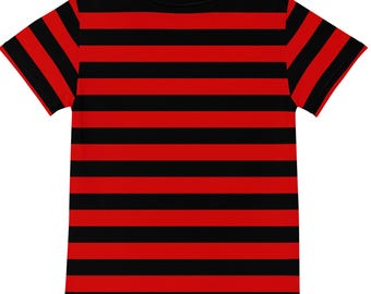 FOREVER ANARCHY 長袖 Tシャツ 黒赤ストライプ 赤と黒のストライプ柄キッズTシャツ（2T-7）、ストライプ柄男の子