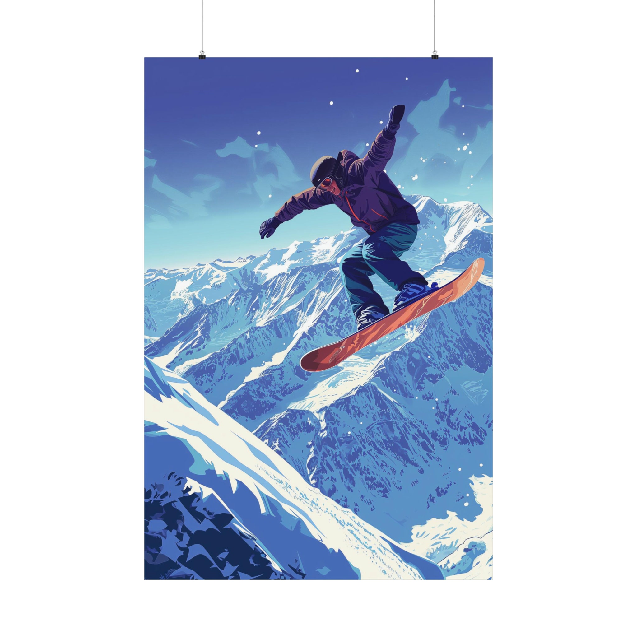Snowboarder Jumping Poster Print, Snow Snowboard Mountain Winter