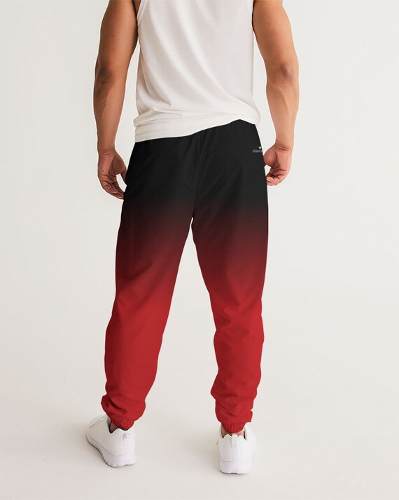 Black Red Ombre Men Track Pants Gradient Tie Dye Zip Pockets Quick Dry Mesh Lining Festival Elastic Waist Windbreaker suit Joggers Bottoms