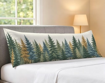 Forest Evergreen Body Pillow Case, Pine Tree Woodland Nature Green Rustic Long Large Bed Accent Pillowcase Print Throw Decorative Cover