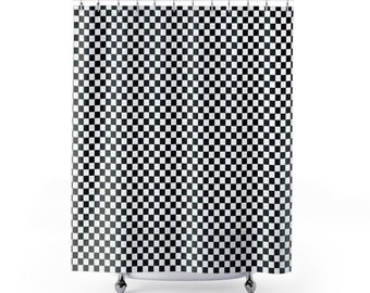 Checkered Shower Curtain, Black White Check Fabric Unique Bath Bathroom Decor Cool Unique Housewarming Home Gift 71" x 74"