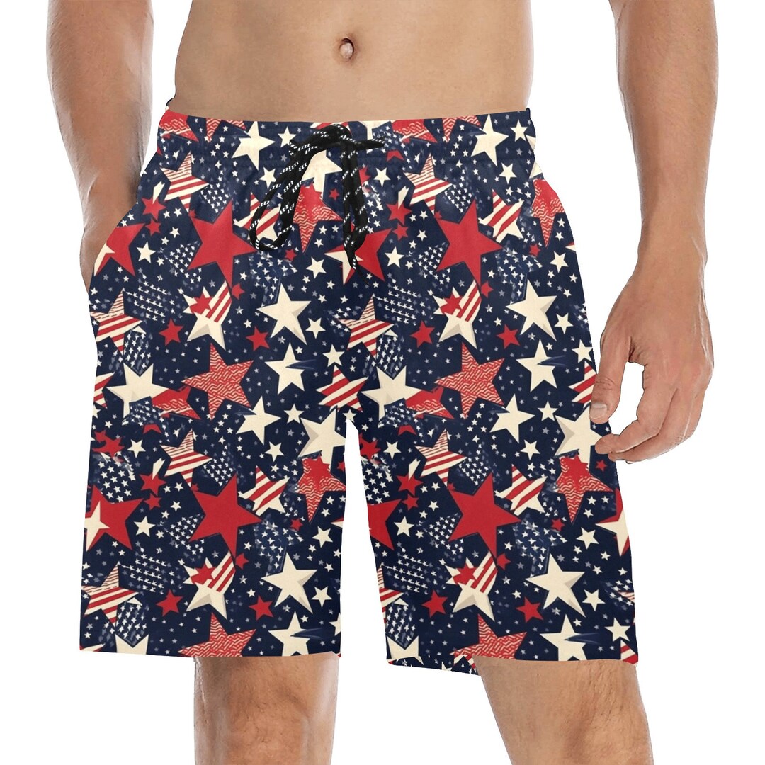 American Flag Men Swim Trunks Stars Stripes Red White Blue Etsy