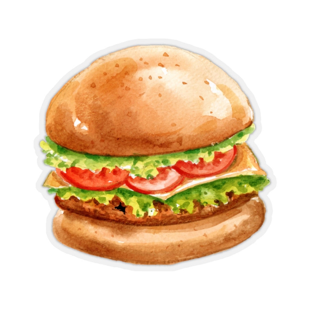 Hamburger Sticker, Fast Food Watercolor Cute Decal Label Phone