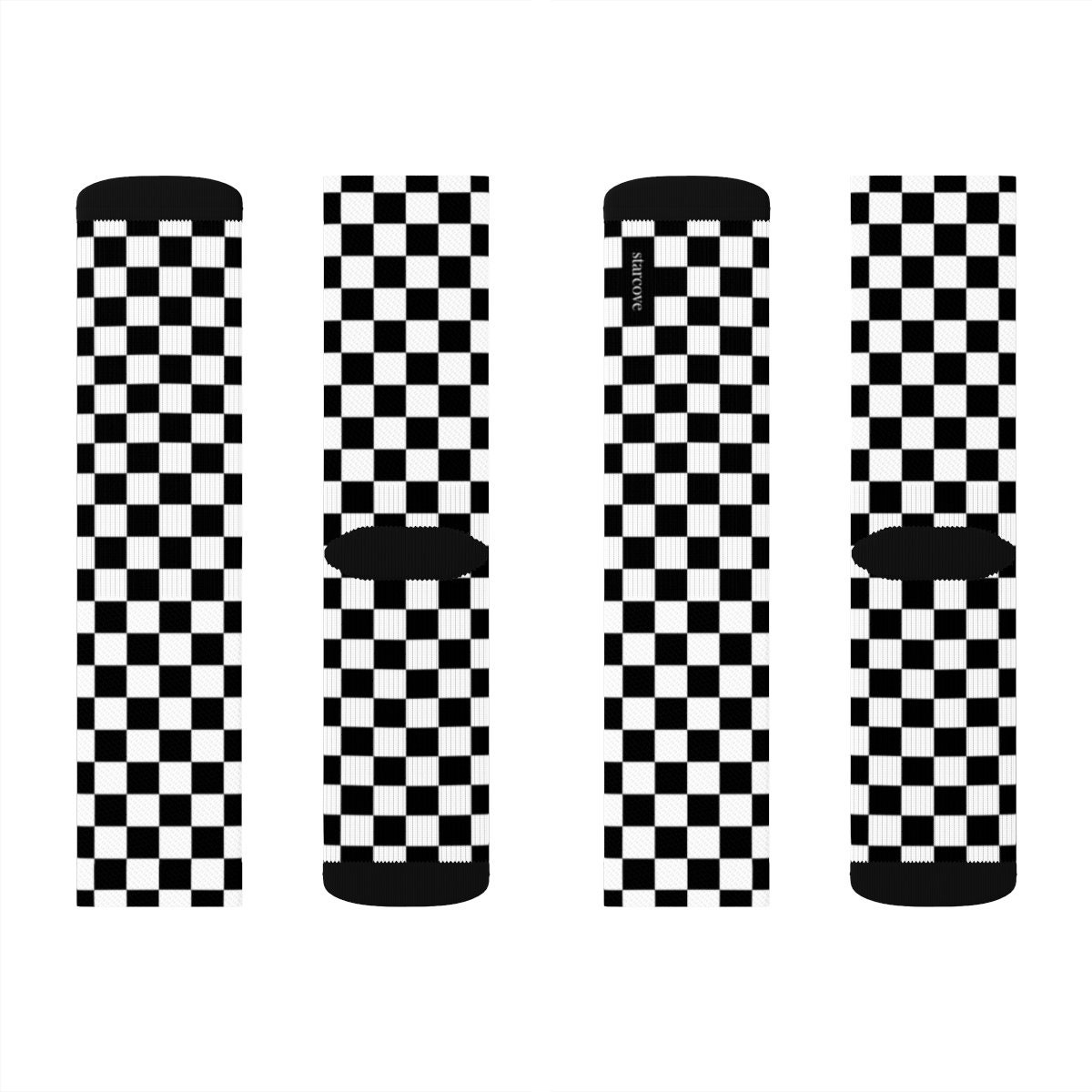 Sublimation Check Pattern Black White Checkered Socks, 3D Printed Sublimation Check Pattern ...