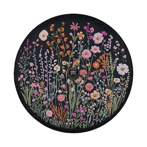 Wild Flowers Spare Tire Cover, Faux Embroidery Pastel Printed Grassy Botanicals Floral Wheel Unique Backup Camera Hole Trailer Back Women RV image 9