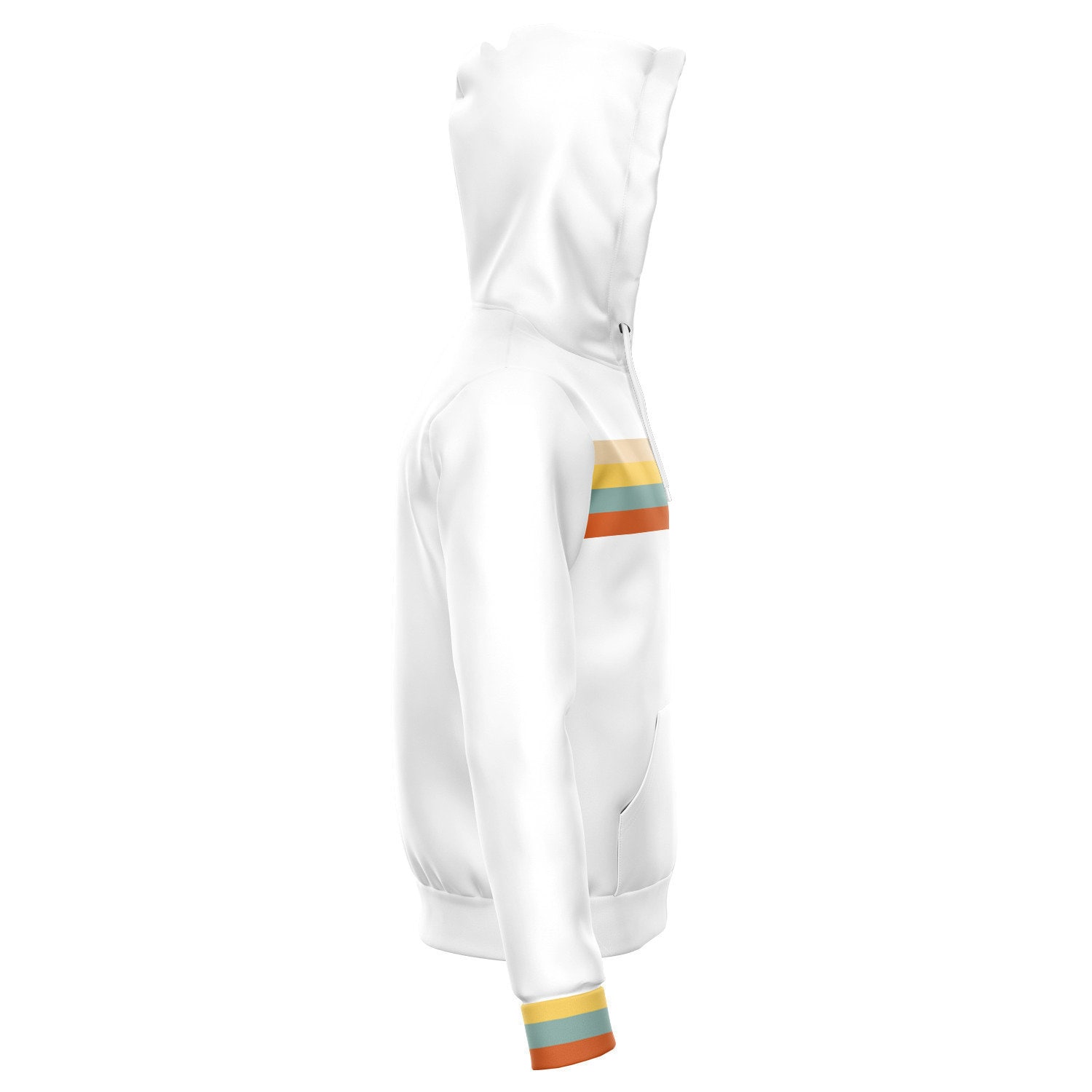 70s Retro Stripe Zip up Hoodie, Groovy White Front Zipper