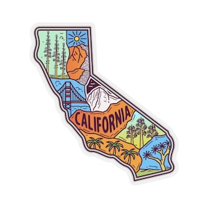 California State Map Art Sticker, CA Laptop Decal Vinyl Cute Waterbottle Tumbler Car Bumper Waterproof Aesthetic Die Cut Wall Mural