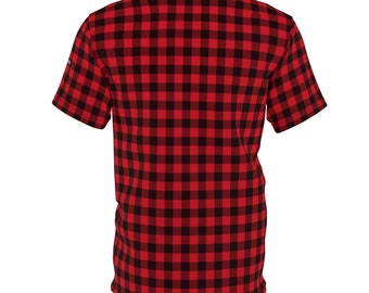 Red Buffalo Plaid Men Tshirt, Black Holiday Party Lumberjack Check