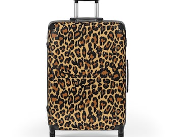 Leopard Suitcase Luggage, Animal Cheetah Print Carry On 4 Wheels Cabin Travel Small Large Set Rolling Spinner Men Women Designer Hard Shell