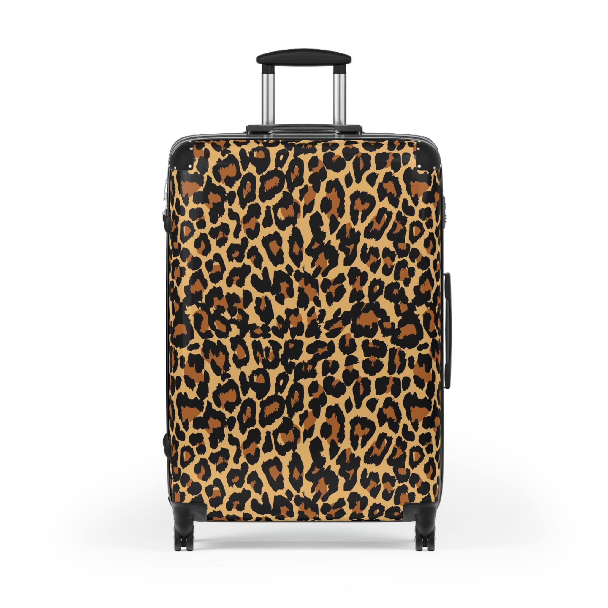 Leopard Suitcase Luggage, Animal Cheetah Print Carry On 4 Wheels Cabin Travel Small Large Set Rolling Spinner Men Women Designer Hard Shell
