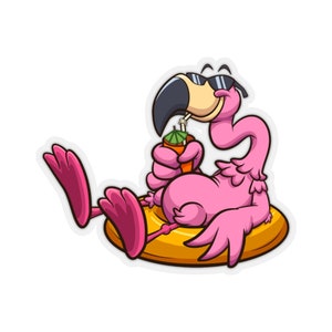 Pink Flamingo Sticker Decal, Character Vinyl Car Drink Laptop Cute Cartoon Waterbottle Tumbler Waterproof Bumper Small Large Die Cut Wall