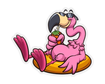 Pink Flamingo Sticker Decal, Character Vinyl Car Drink Laptop Cute Cartoon Waterbottle Tumbler Waterproof Bumper Small Large Die Cut Wall