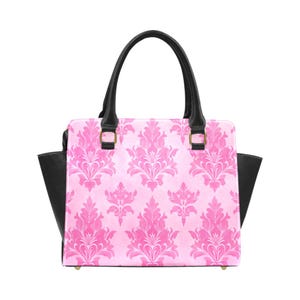 Rosa Viktorianische Blumen Handtasche Handtasche, Blumen niedlich Vegan Leder Designer Frauen Damen weiblich Tote Top Zip Griff Tasche Schultergurt