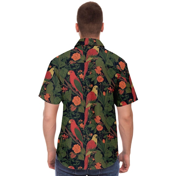 parrot dress shirt Mens Next White Parrot Regular Fit Cotton Short Sleeve Print Shirt 4XL