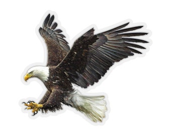 American Eagle Landing on Driftwood at the Oceanside Beach Full Color Decal Sticker American Eagle Landing on Driftwood at the Oceanside Beach Full Color Decal Sticker