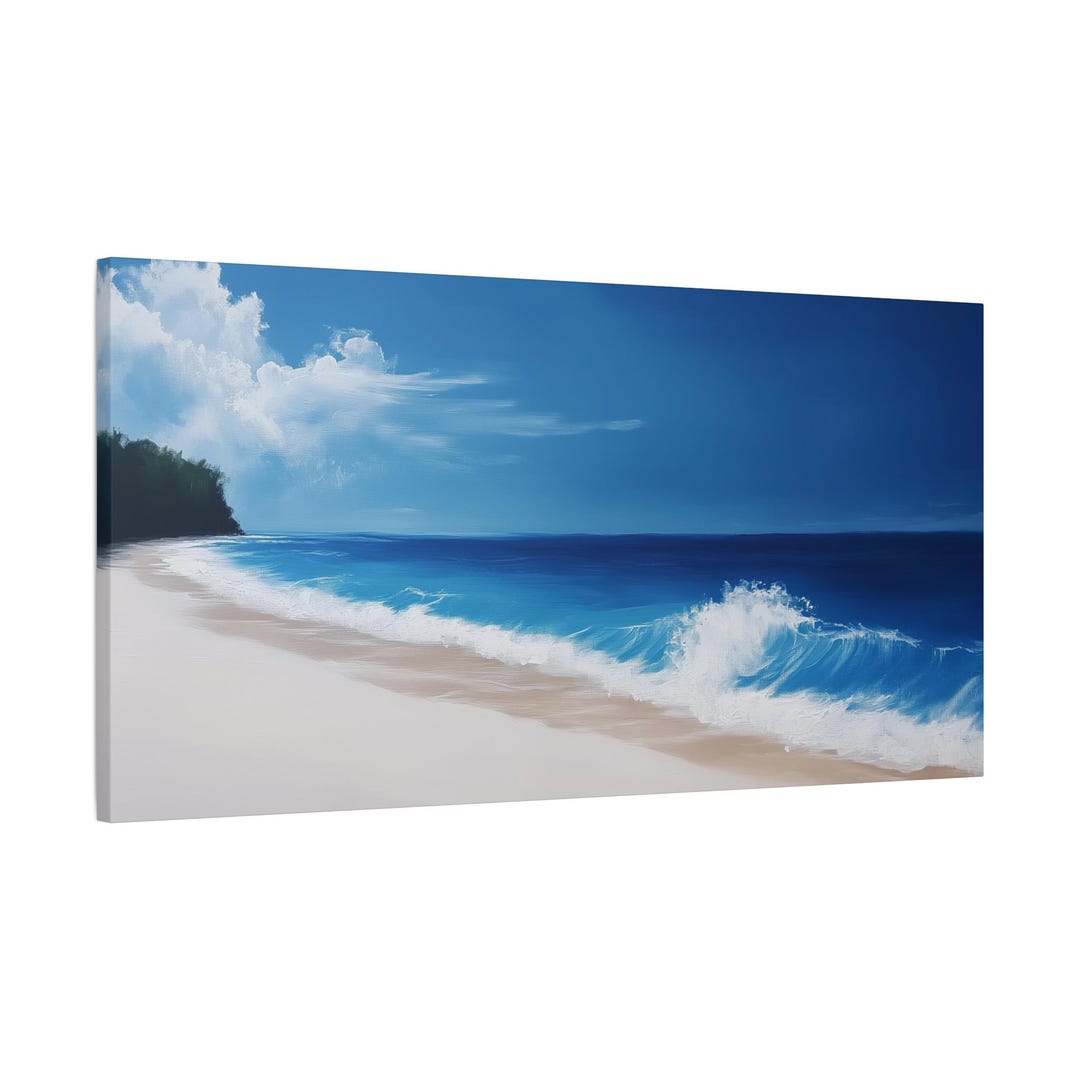 Tropical Beach Canvas Wall Art, Painting Blue White Sand Coastal Ocean ...
