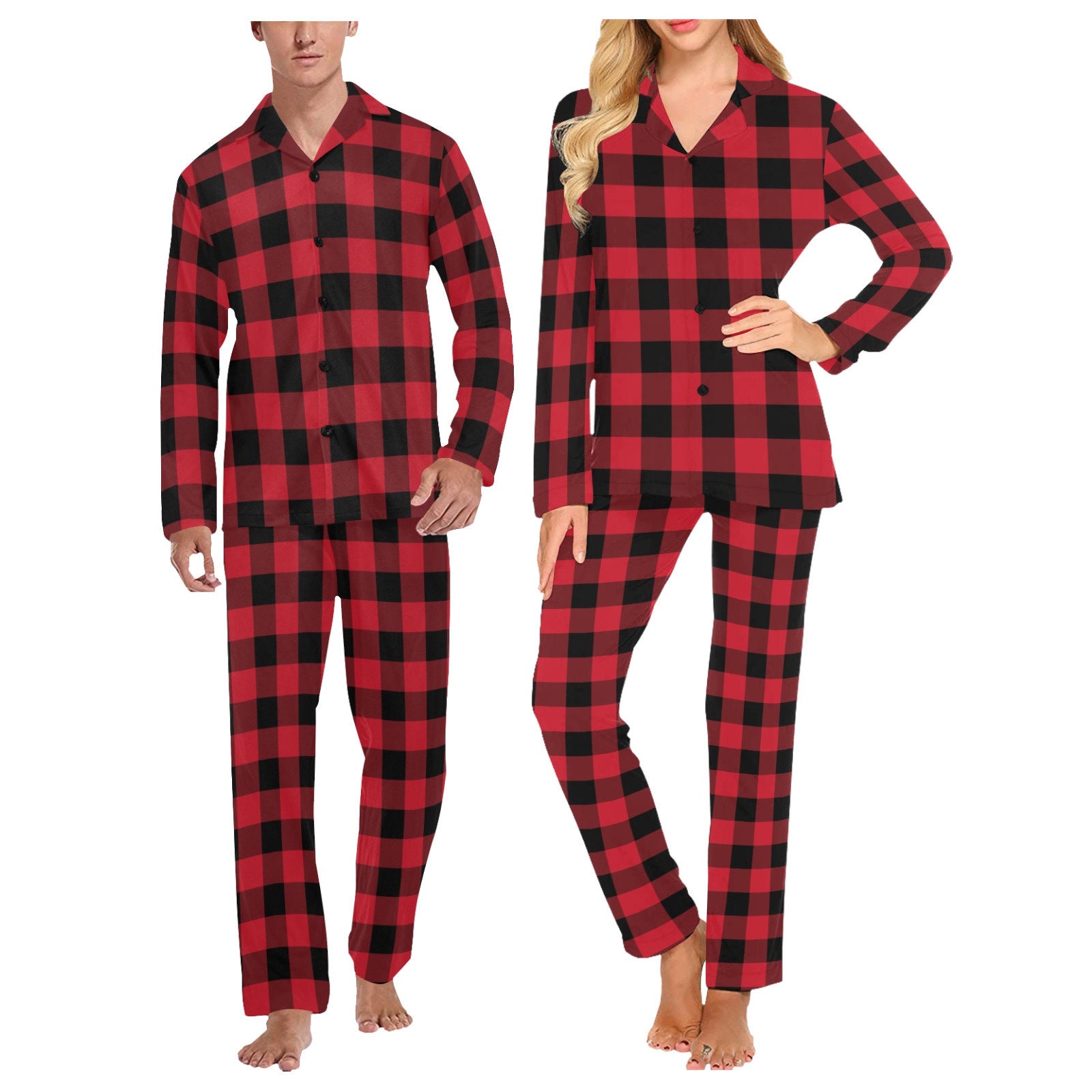 Cherokee Pigiama Uomo A Manica Lunga In Flanella - Camicia E Pantaloni - Taglia 2X, Quadri Neri
