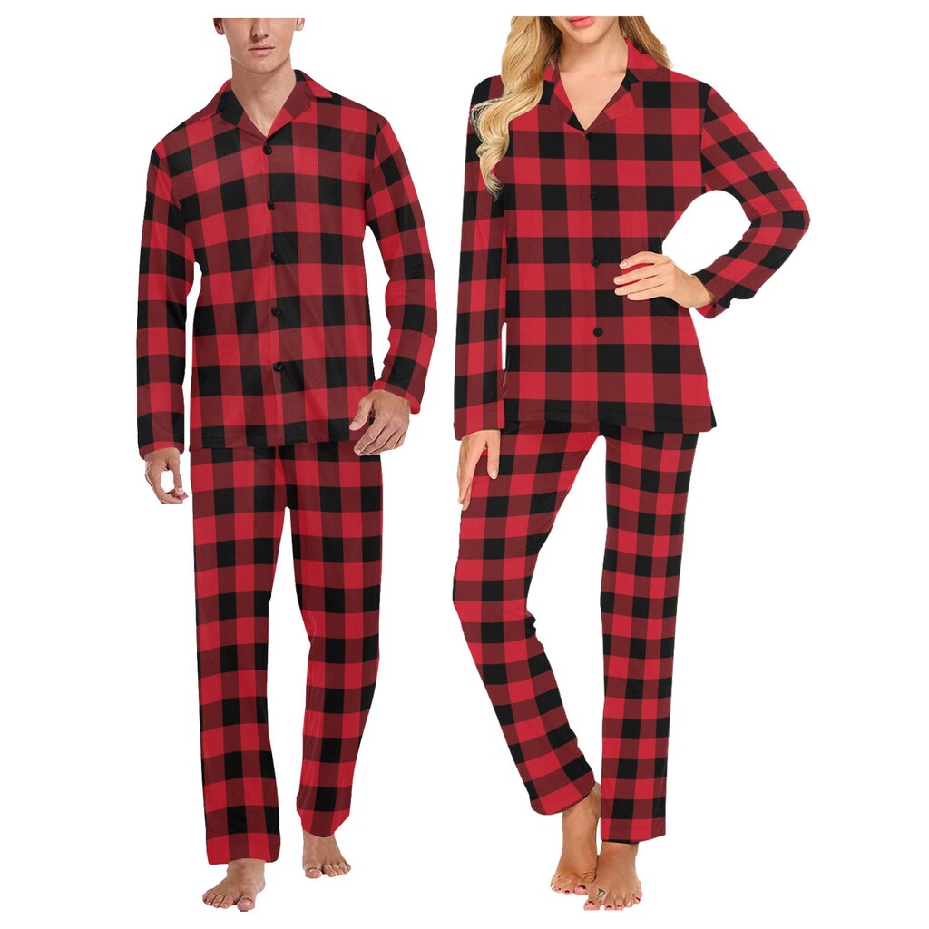 Cherokee Pigiama Uomo A Manica Lunga In Flanella - Camicia E Pantaloni - Taglia 2X, Quadri Neri