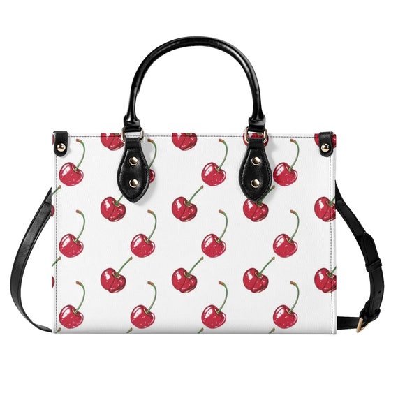 Cherry Shoulder Purse, White Red Fruit Crossbody Vegan