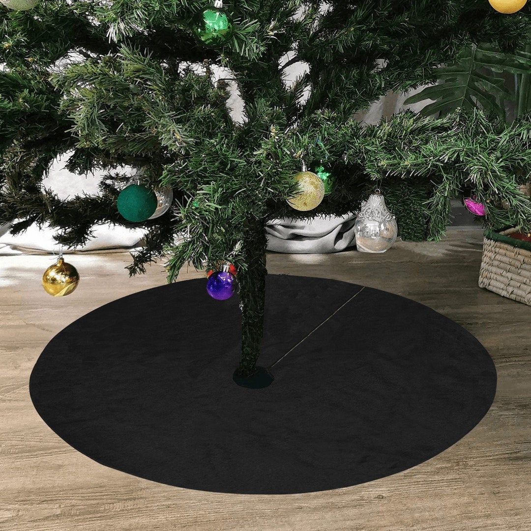 Black Halloween Christmas Tree Skirt, Solid Color Dark Grey Small Large