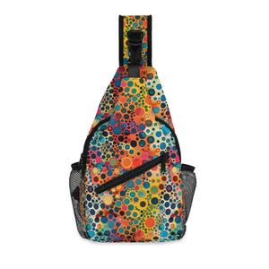 Psychedelic Chest Crossbody Sling Bag with Adjustable Strap, Festival Funky Trippy Men Women Ladies Backpack Purse Travel Shoulder Canvas