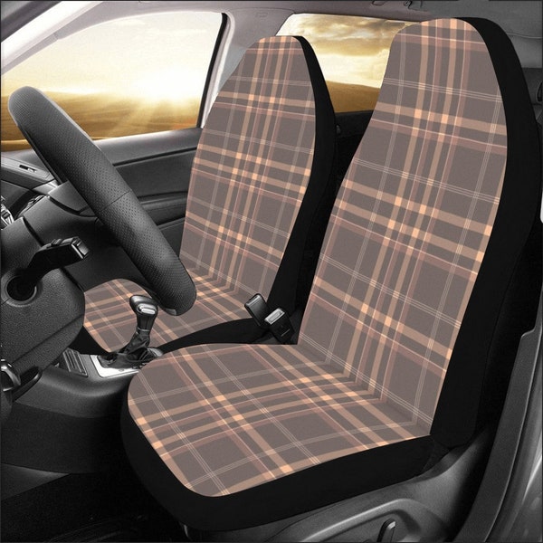 Brown Plaid Tartan Car Seat Covers