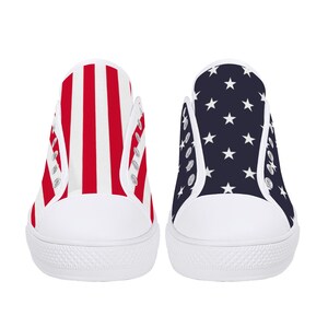 Zapatos de mujer con bandera estadounidense, rojo, blanco, azul, patriótico, 4 de julio, estrellas, rayas, EE. UU., zapatillas bajas de lona con cordones, planas para niñas y mujeres imagen 4