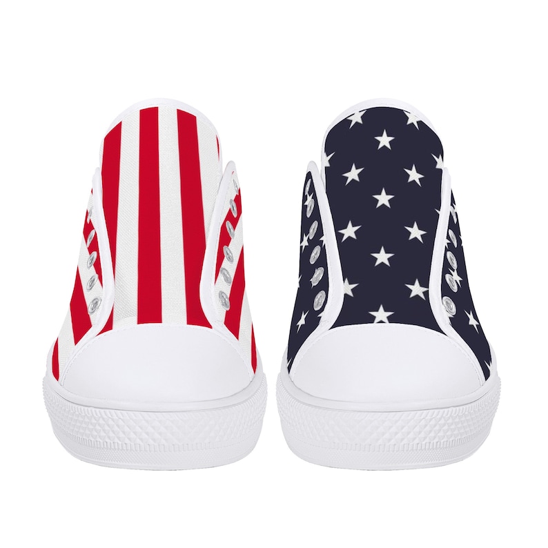 Zapatos de mujer con bandera estadounidense, rojo, blanco, azul, patriótico, 4 de julio, estrellas, rayas, EE. UU., zapatillas bajas de lona con cordones, planas para niñas y mujeres imagen 4