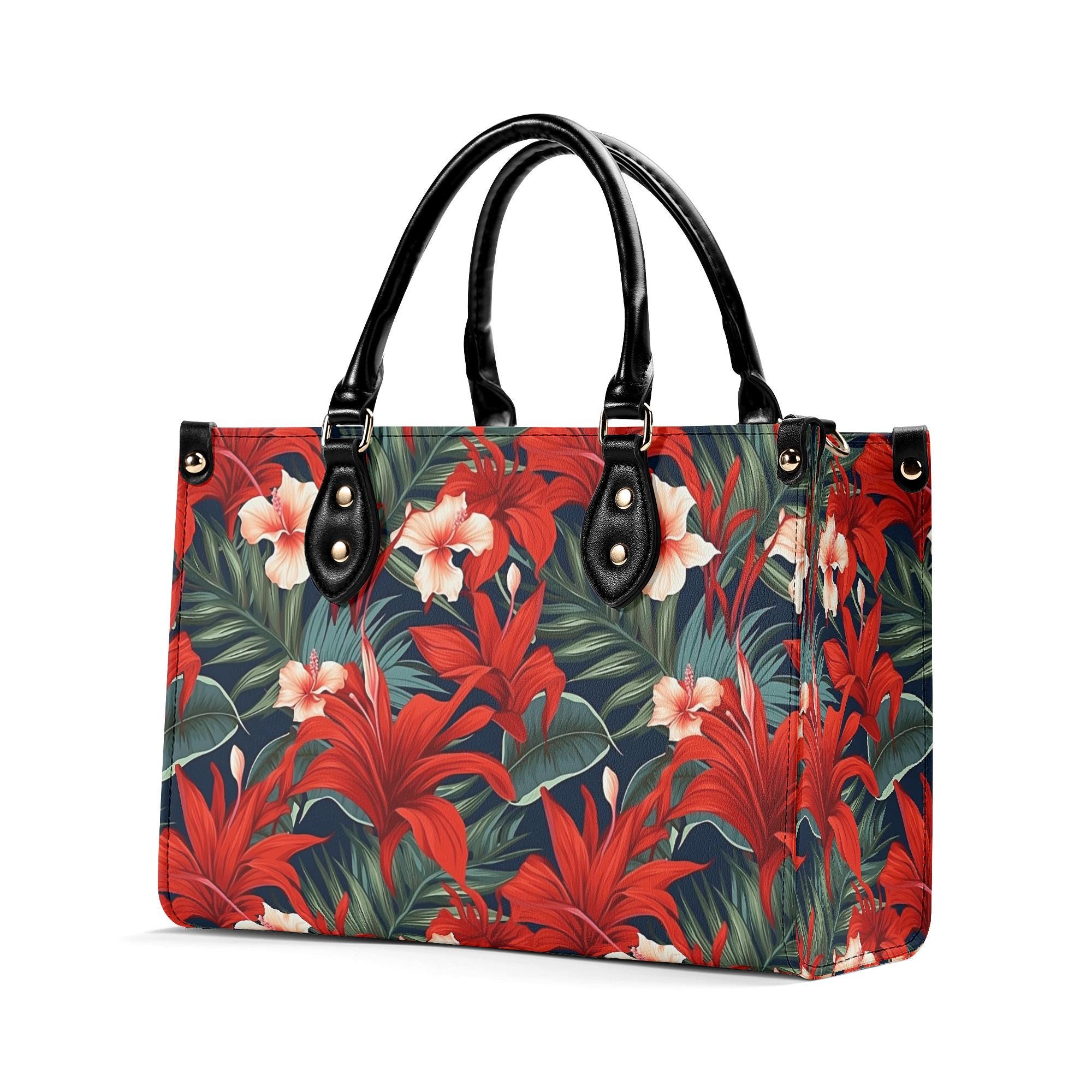 Kono Sac à Main pour Femme avec motif floral, Grand Sac à Porté Épaule Fourre-Tout étanche, Sac à bandoulière Multi-Poches pour le travail, le shopping, les voyages (Marine