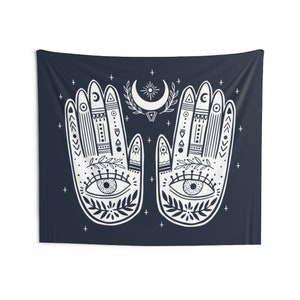 Spiritual Palmistry Hand Tapestry, Mystic Symbol Tarot Art Boho Landscape Indoor Wall Art Hanging Large Small Decor Home Dorm Room Gift