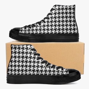 Hahnentritt High Top Schuhe Turnschuhe, Schwarz Weiß Männer Frauen Schnürschuhe Rave Canvas Streetwear Designer Geschenkidee