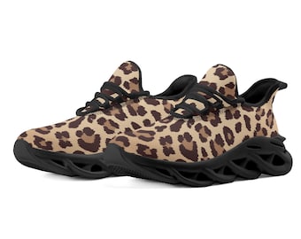 Leopard Women Sneakers, Animal Print Cheetah Bouncing Mesh Ladies Running Athletic Sport Gym Workout Breathable Lace Up Shoes Trainers