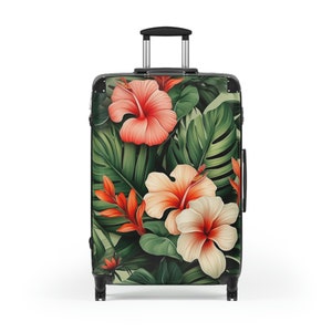 Tropical Suitcase Luggage, Flowers Floral Carry On With 4 Wheels Cabin Travel Small Large Set Rolling Spinner Designer Hard Shell Case